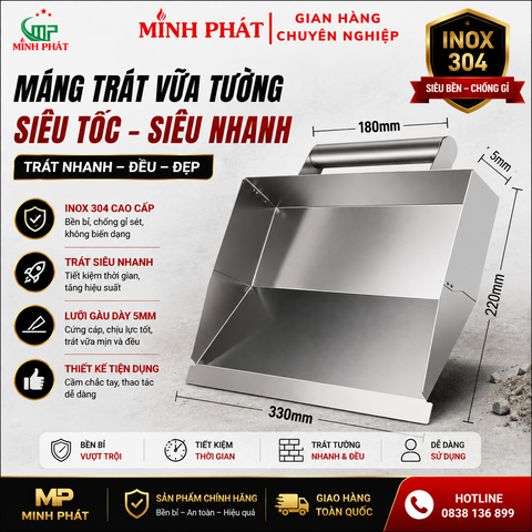 Máng Trát VữaTường Siêu Tốc, Gàu Trát Vữa Tường Siêu Nhanh Minh Phát