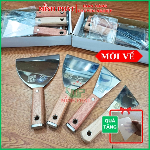 Cây Sủi Cạo Sơn Tường Inox 201 Cán Gỗ Cao Cấp Minh Phát 12.7cm Dày 1.2mm, Sủi Tường Inox 201 Dày 1.2mm