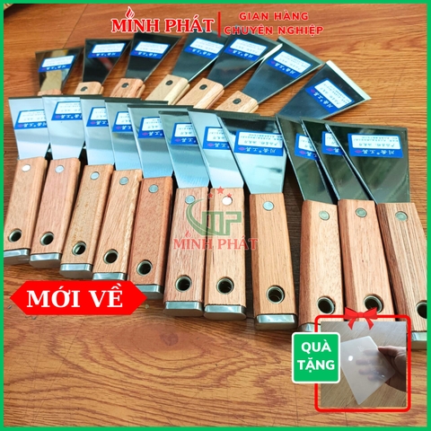 Cây Sủi Cạo Sơn Tường Inox 201 Cán Gỗ Cao Cấp Minh Phát 6,5cm Dày 1.2mm, Sủi Tường Inox 201 Dày 1.2mm