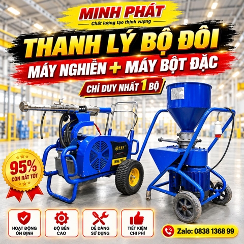 Thanh Lý Bộ Đôi Máy Nghiền + Máy Phun Bột Trét Đặc 95% Minh Phát