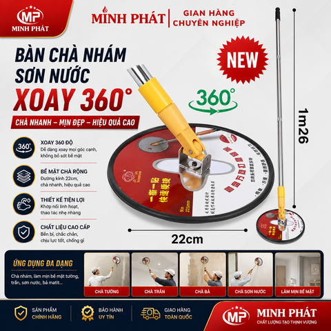 Bàn Chà Nhám Sơn Nước Tròn Xoay 360 Độ 22cm Kèm Cây Nối Dài 1m26