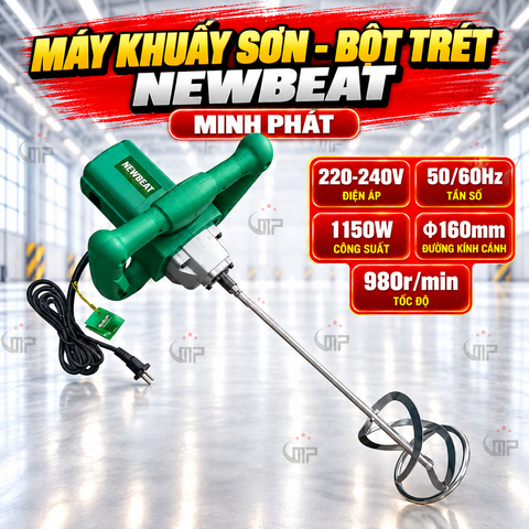 Máy Khuấy Sơn - Bột Trét Newbeat Minh Phát, Cây Khuấy Xoắn, Máy Khuấy Đa Năng Công Suất Cao