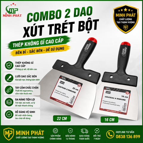 Combo 2 Dao Xút Trét Bột Thép Không Gỉ Cao Cấp Minh Phát