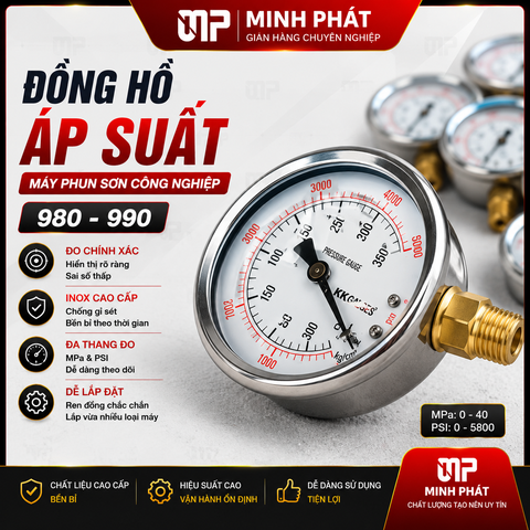 Đồng Hồ Áp Suất Máy Phun Sơn Công Nghiệp Minh Phát 980 990