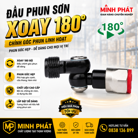 Đầu Phun Sơn Công Nghiệp Xoay 180 Độ, Chỉnh Góc Phun Sơn Góc Hẹp Cầu Thang Tiện Lợi