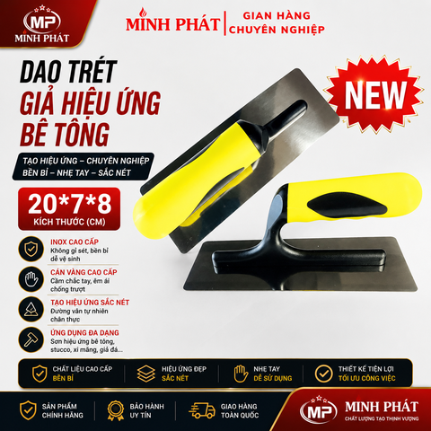Dao Trét Giả Hiệu Ứng Bê TôngCán Vàng 20cm Minh Phát, Dao Tạo Hiệu Ứng Sơn Tường Bê Tông