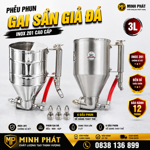 Phễu Phun Gai Sần, Phun Giả Đá Inox 201 Dung Tích 3 Lít Minh Phát