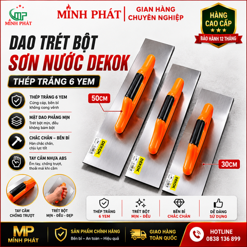Dao Trét Bột Sơn Nước Dekok Tay Cầm Nhựa 40cm 45cm 50cm Thép Trắng