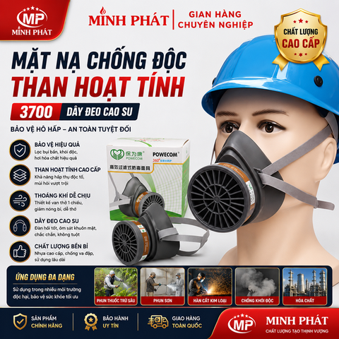 Mặt Nạ Chống Độc Than Hoạt Tính Dây Đeo Cao Su 3700, Phun Thuốc Trừ Sâu , Chống Khói Độc Minh Phát 3700