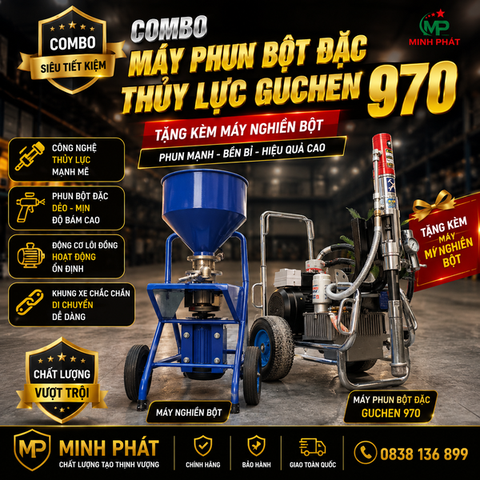 Combo Máy Phun Bột Đặc Thủy Lực Guchen 970 Tặng Kèm Máy Nghiền Bột Minh Phát
