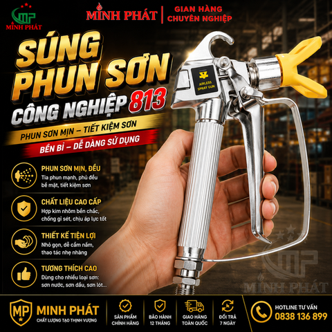 Súng Phun Sơn Công Nghiệp Minh Phát 813, Súng Phun Sơn Không Khí, Phun Sơn Nước Giá Rẻ 813