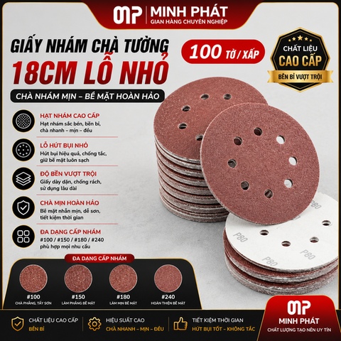 100 Tờ Nhám Máy Chà Tường 18cm, Giấy Nhám Chà Tường Matit Minh Phát Lỗ Nhỏ