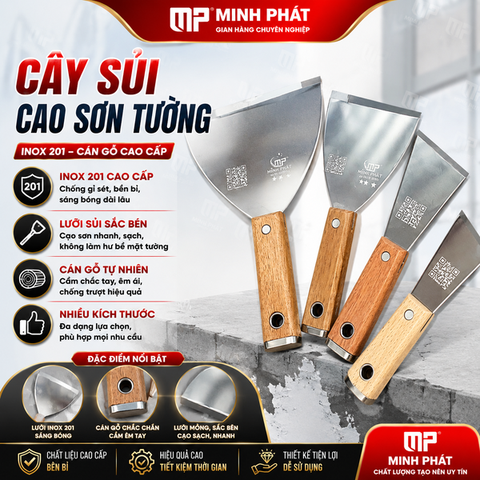 Cây Sủi Cạo Sơn Tường Inox 201 Cán Gỗ Cao Cấp Minh Phát