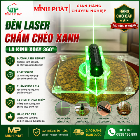 Đèn Laser Bút Laze Chấm Chéo Màu Xanh Chân Đế La Kinh Hàng Cao Cấp La Bàn Laze Xoay 360 Độ Dùng Cho Phong Thủy