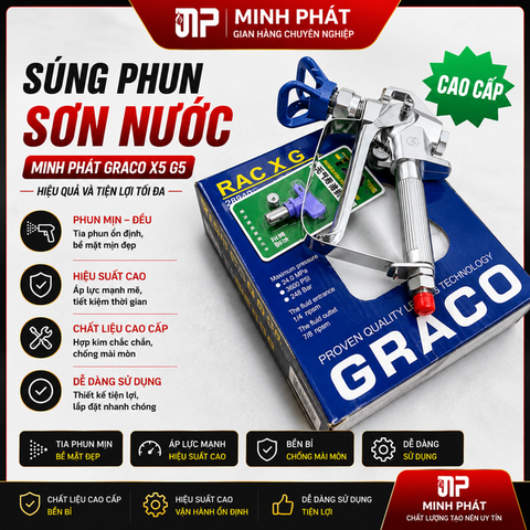 Súng Phun Sơn Nước Minh Phát Graco X5 G5, Súng Phun Sơn Nước Không Khí Kèm Béc Phun 517