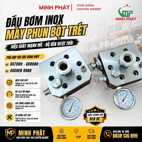 Đầu Bơm Inox Máy Phun Bột Trét GK7000 GK8000 Minh Phát, Đầu Bò Máy Phun Bột Trét Guchen 9000