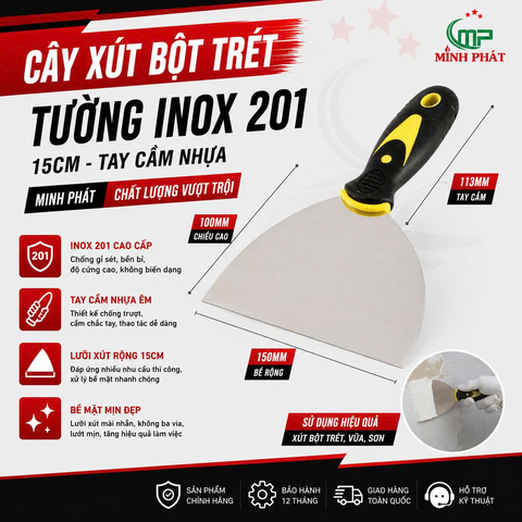 Cây Xút Bột Trét Tường Inox 201 12cm 15cm Minh Phát