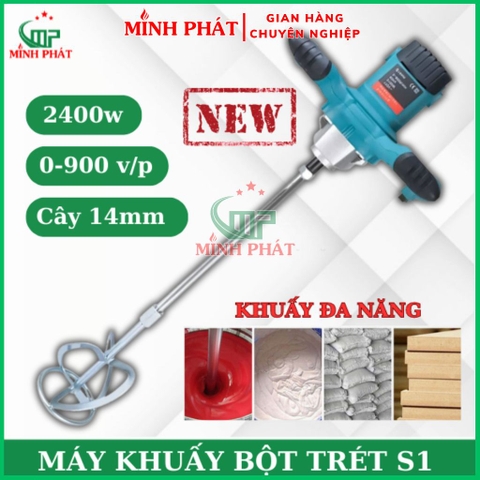Máy Khuấy Bột Trét - Khuấy Sơn Minh Phát 2400w, Máy Khuấy Đa Năng Cánh Xoắn Đầu Trâu