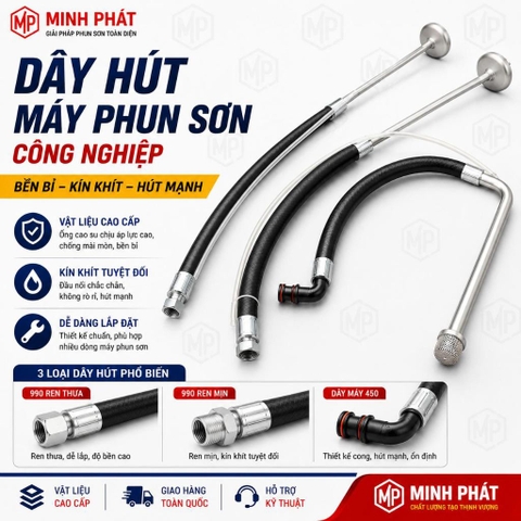 Dây Hút Máy Phun Sơn Công Nghiệp Minh Phát Hệ Màng Bơm Ren Thưa Ren Mịn