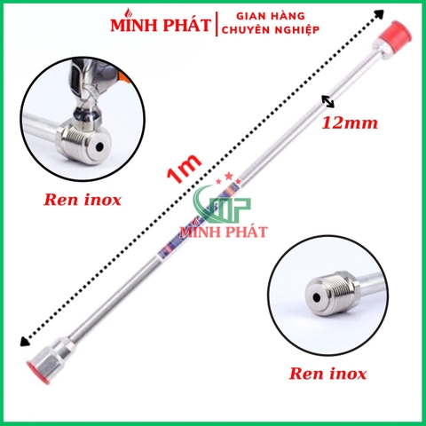 Cần Nối Dài Phun Sơn Công Nghiệp 1 Mét Dày 12mm 16mm Minh Phát, Cần Nối 1m  Đầu Inox Chống Va Đập