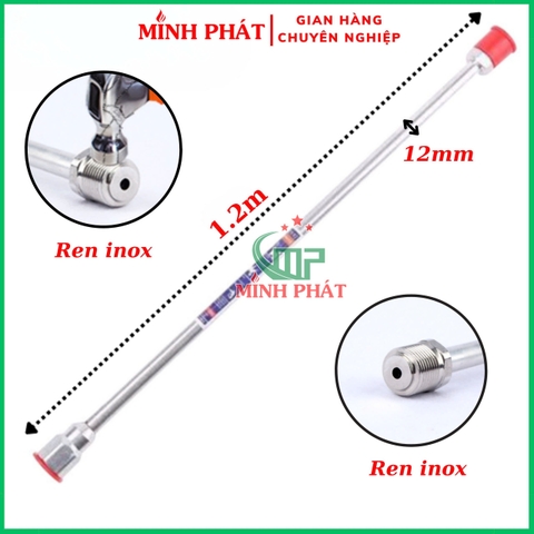 Cần Nối Dài Phun Sơn Công Nghiệp 1 Mét Dày 12mm 16mm Minh Phát, Cần Nối 1m  Đầu Inox Chống Va Đập