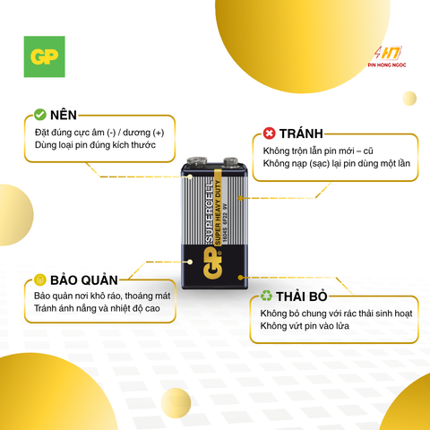 Pin 9V GP , Pin Vuông GP 6F22 vỉ 1 Viên
