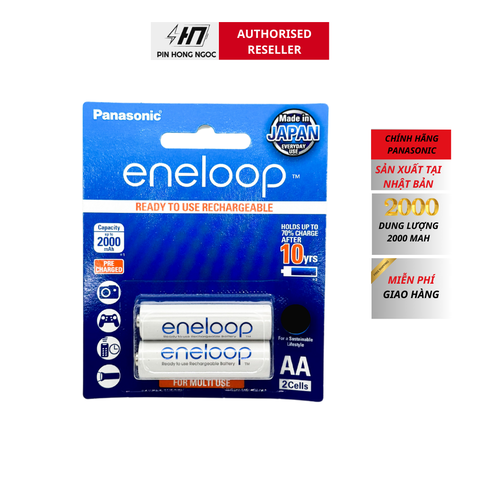 Vỉ 2 Viên Pin sạc AA Panasonic Eneloop BK-3MCCE 2000 mAh Sản xuất tại Nhật Bản
