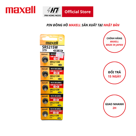 Pin đồng hồ Maxell SR521SW / 379 chính hãng vỉ 5 viên 1,55V