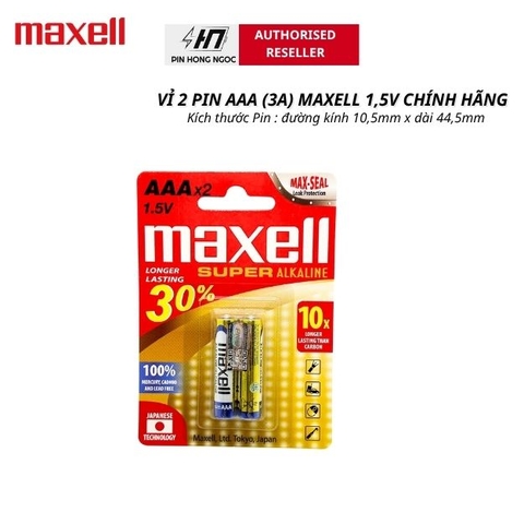 Vỉ 2 viên Pin AAA Maxell SUPER ALKALINE 1,5V LR03 (GD) 2B 1,5v