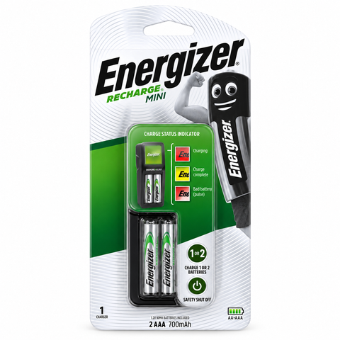 Bộ Sạc Pin Energizer CH2PC4 Mini Kèm 2 Pin AAA 700mAh Chính Hãng