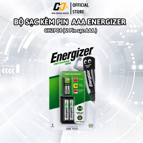 Bộ Sạc Pin Energizer CH2PC4 Mini Kèm 2 Pin AAA 700mAh Chính Hãng