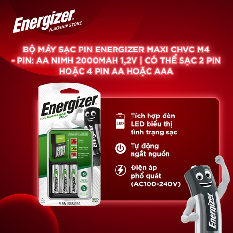 Bộ Sạc Pin Energizer CHVCM4 Không Kèm Pin Cho Pin Sạc AA/AAA