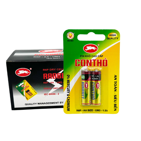Hộp 20 viên Pin Con Thỏ AA 1,5V R6P nhãn nhôm vàng vỉ giấy 2