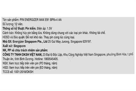 Pin Energizer Max AA E91 BP8+4 chính hãng – Vỉ 12 viên