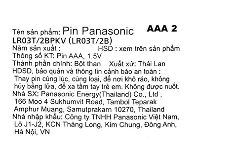 Pin Panasonic Alkaline LR03T/2B AAA 1.5V