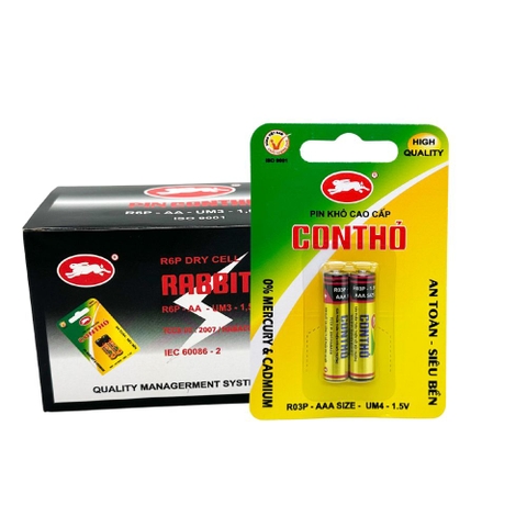 Hộp 20 Viên Pin AAA con thỏ nhãn nhôm vàng vỉ giấy 1,5V