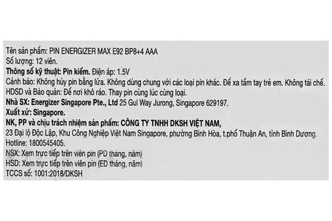 Pin Energizer MAX AAA E92 Bp8+4 1,5V Vỉ 12 Viên