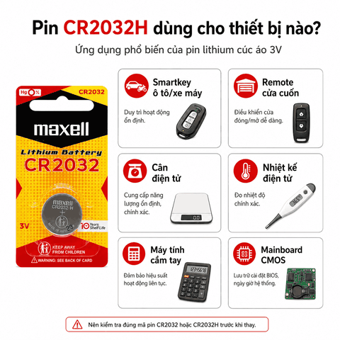 Vỉ 1 viên pin CR2032H Maxell Lithium 3V chính hãng