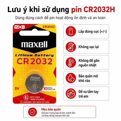 Vỉ 1 viên pin CR2032H Maxell Lithium 3V chính hãng