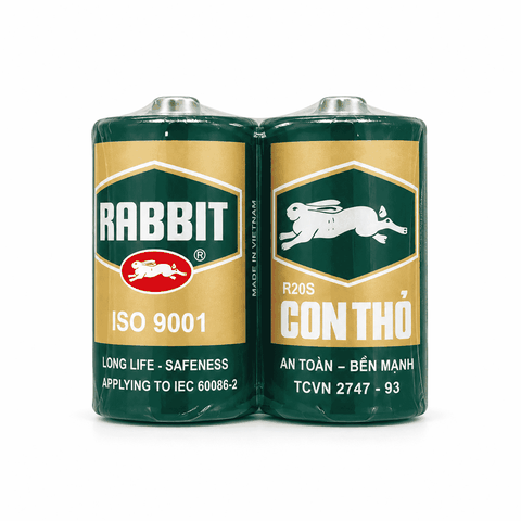 Vỉ 2 Viên Pin Đại Con thỏ R20S 1,5V Nhãn xanh vỉ PVC2