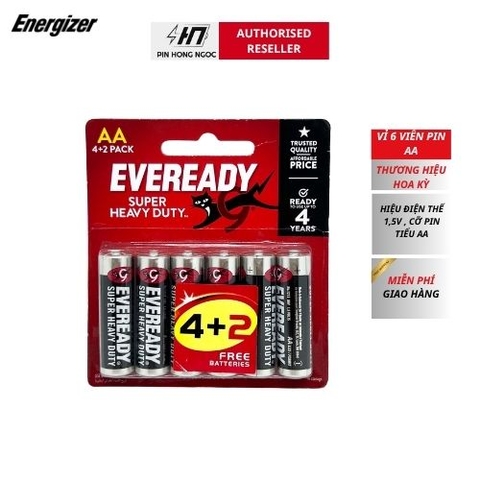 Vỉ 6 Viên Pin AA Eveready Super Heavy Duty 1215 BP4+2