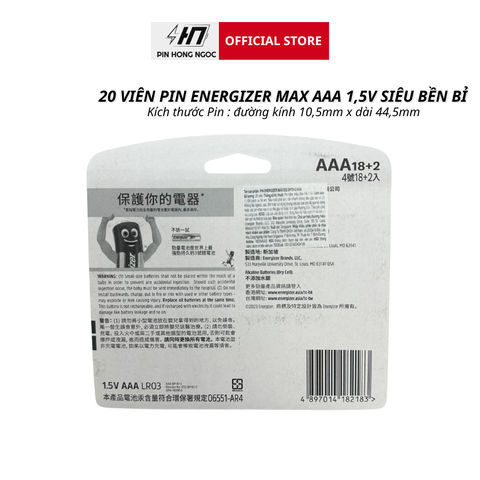 Pin Energizer Max E92 BP18+2 AAA ( Vỉ 20 Viên )