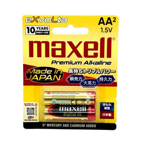 Vỉ 2 Viên Pin AA Maxell Exvolta 1,5V MADE IN JAPAN