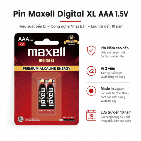 Hộp 20 Viên Pin Maxell Premium Alkaline Digital XL AAA 1.5V LR03 (W) XL 2B