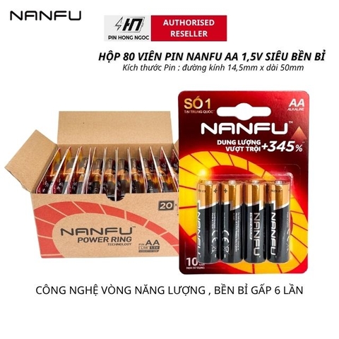 Hộp 80 viên Pin AA NANFU Alkaline 1,5V - Hàng chính hãng
