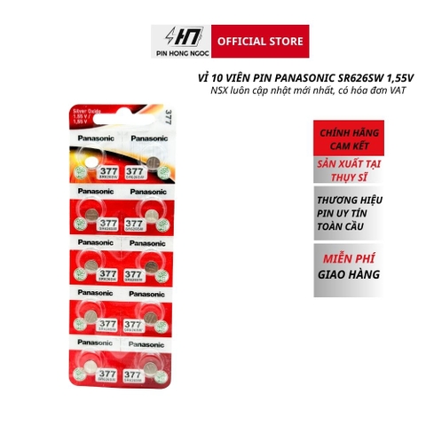 Pin Panasonic SR626SW (377) 1.55V Chính Hãng - Vỉ 10 Viên Dùng Cho Đồng Hồ
