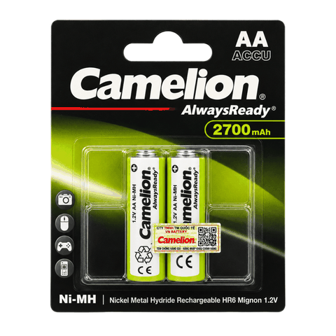 Pin Sạc AA Camelion AlwaysReady 2700mAh 1.2V Ni-MH – Vỉ 2 Viên Chính Hãng