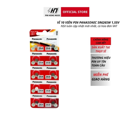 Vỉ 10 viên Pin Panasonic SR-621SW10B ( pin 364 ) 1,55V dùng cho đồng hồ đeo tay