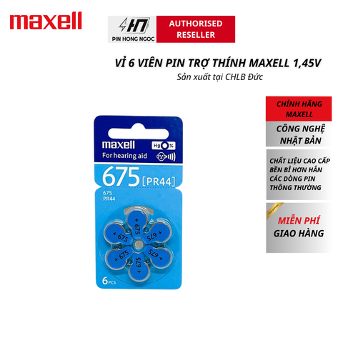 Pin trợ thính Maxell micro battery PR44 WA (675) 6BS 1,45V VỈ 6 VIÊN