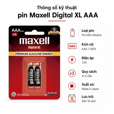 Hộp 20 Viên Pin Maxell Premium Alkaline Digital XL AAA 1.5V LR03 (W) XL 2B
